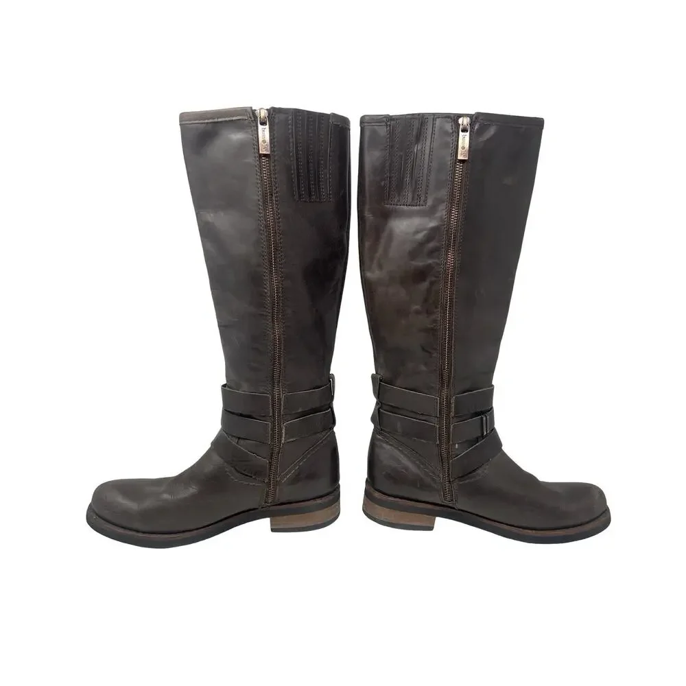 BUSSOLA Prague Ebony Leather Moto Riding Boots Knee High EU 40 / 9 - 9.5